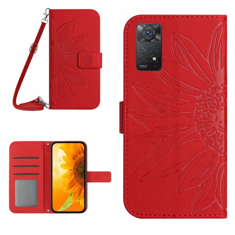 ART SUNFLOWER Peněženkový Obal Se šňůrkou Pro Xiaomi Redmi Note 11 / Note 11S červený