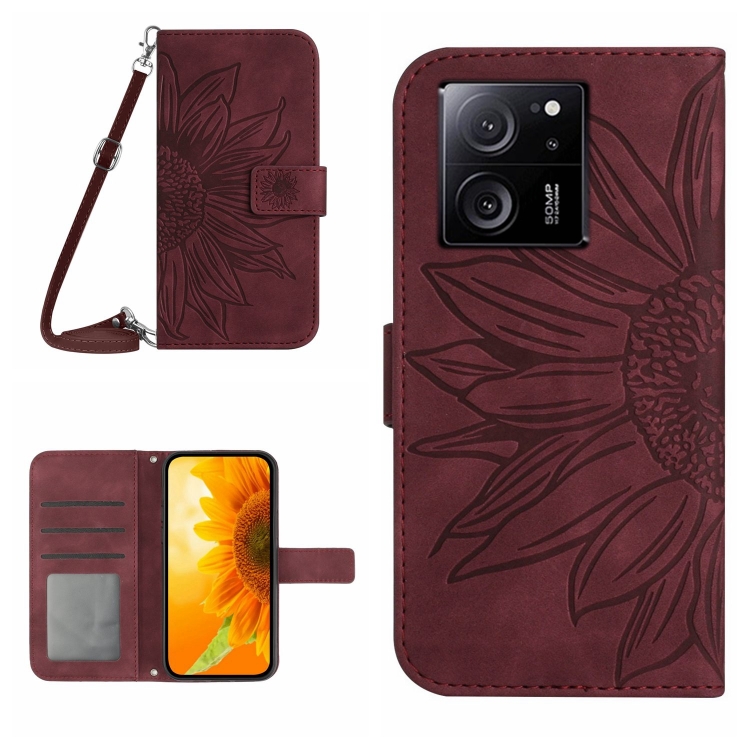 ART SUN FLOWER Peněženkové Pouzdro S řemínkem Xiaomi 13T / 13T Pro Bordó