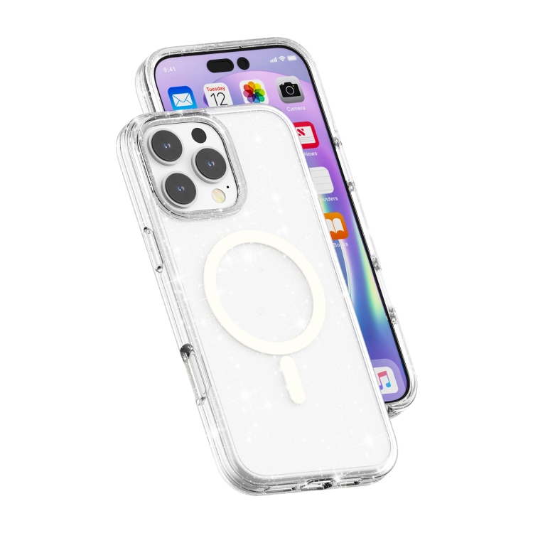 GLITTER MAGSAFE Ochranný Kryt Pro Apple IPhone 16 Pro Bílý