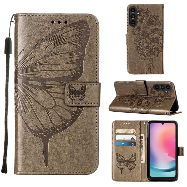 ART BUTTERFLY Peněženkový Obal Pro Samsung Galaxy A15/A15 5G šedý