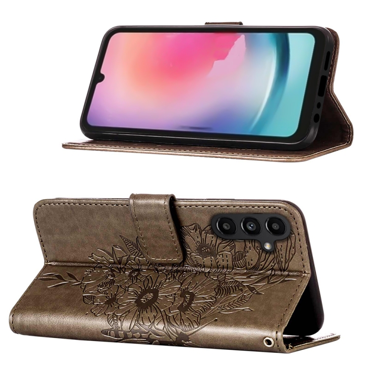 ART BUTTERFLY Peněženkový Obal Pro Samsung Galaxy A15/A15 5G šedý