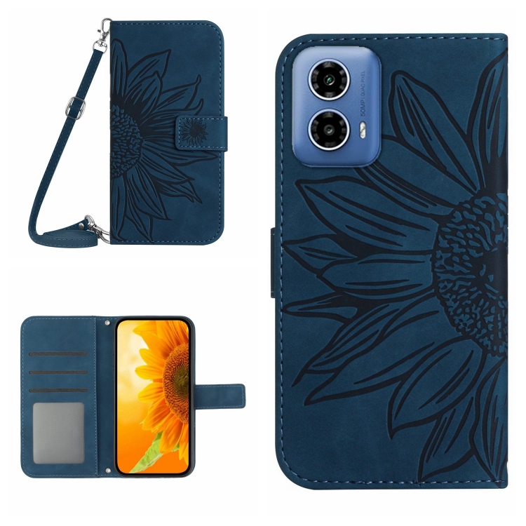 ART SUN FLOWER Peněženkový Obal Pro Motorola Moto G34 5G Modrý