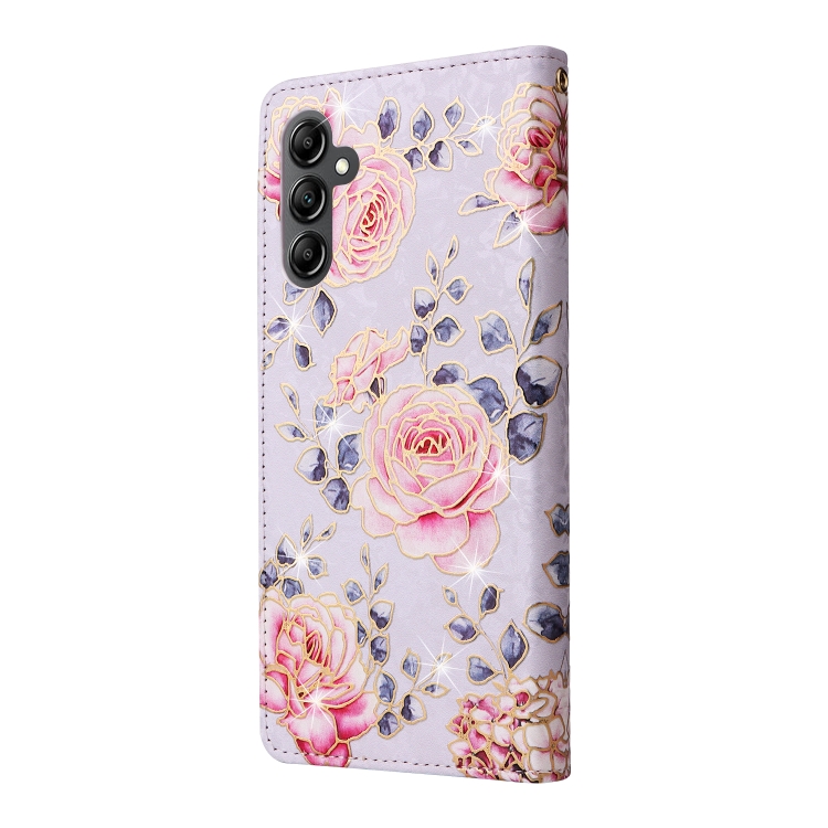 FLOWER Y Peněženkové Pouzdro Pro Samsung Galaxy A15/A15 5G PURPLE ROSE