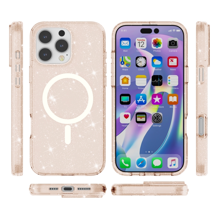 GLITTER MAGSAFE Ochranný Kryt Pro Apple IPhone 16 Pro Lososově Růžový