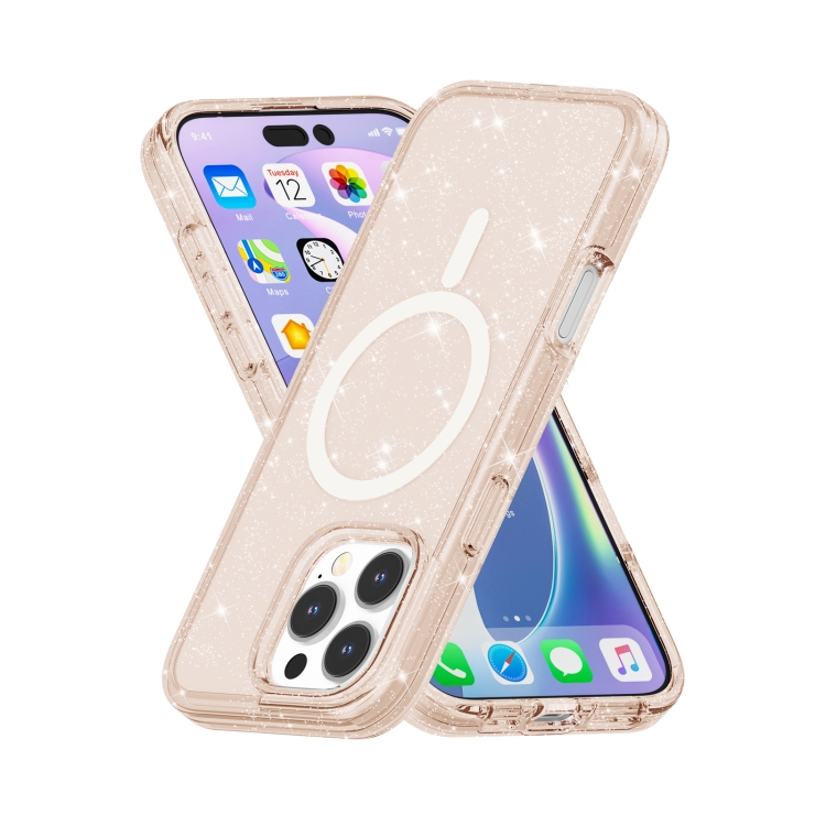 GLITTER MAGSAFE Ochranný Kryt Pro Apple IPhone 16 Pro Lososově Růžový