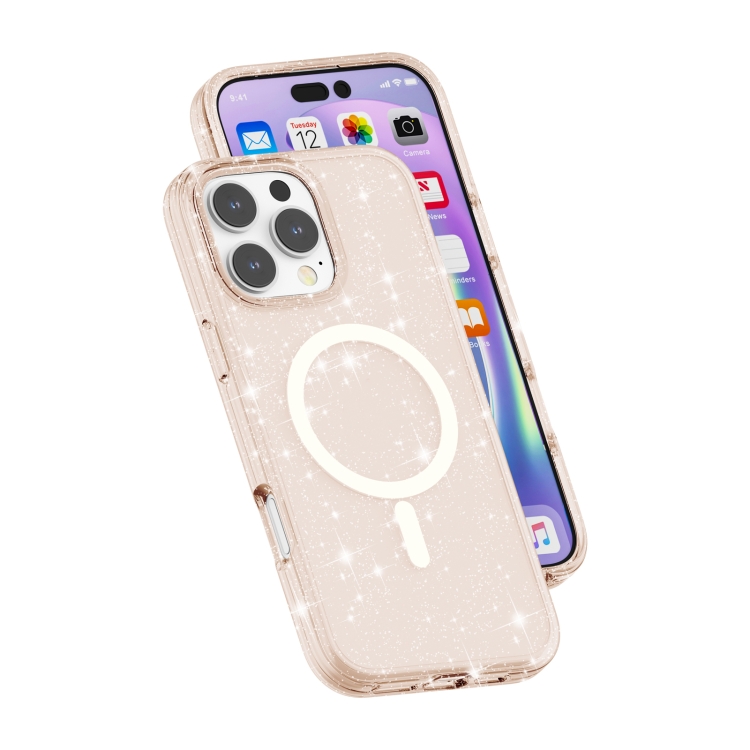 GLITTER MAGSAFE Ochranný Kryt Pro Apple IPhone 16 Pro Lososově Růžový