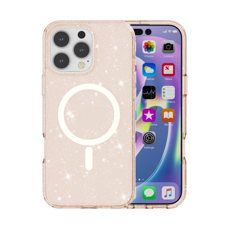 GLITTER MAGSAFE Ochranný Kryt Pro Apple IPhone 16 Pro Lososově Růžový