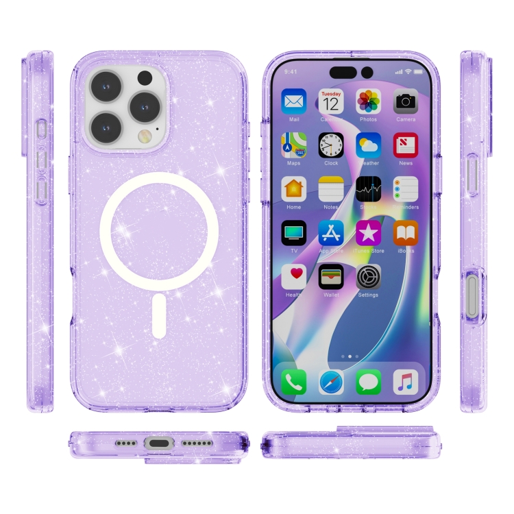 GLITTER MAGSAFE Ochranný Kryt Pro Apple IPhone 16 Pro Fialový