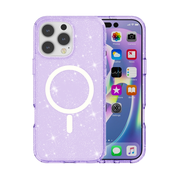 GLITTER MAGSAFE Ochranný Kryt Pro Apple IPhone 16 Pro Fialový