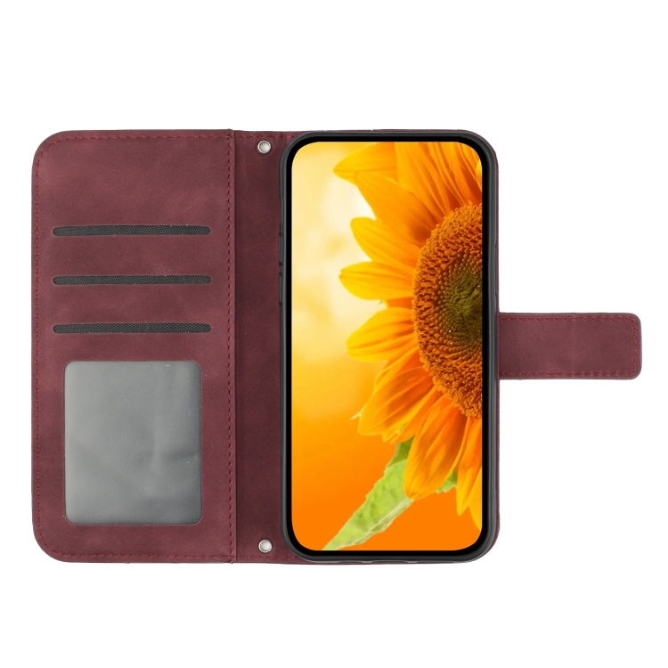 ART SUNFLOWER Peňaženkový Obal Pre Samsung Galaxy A15 / A15 5G Bordový