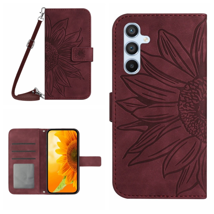 ART SUNFLOWER Peňaženkový Obal Pre Samsung Galaxy A15 / A15 5G Bordový