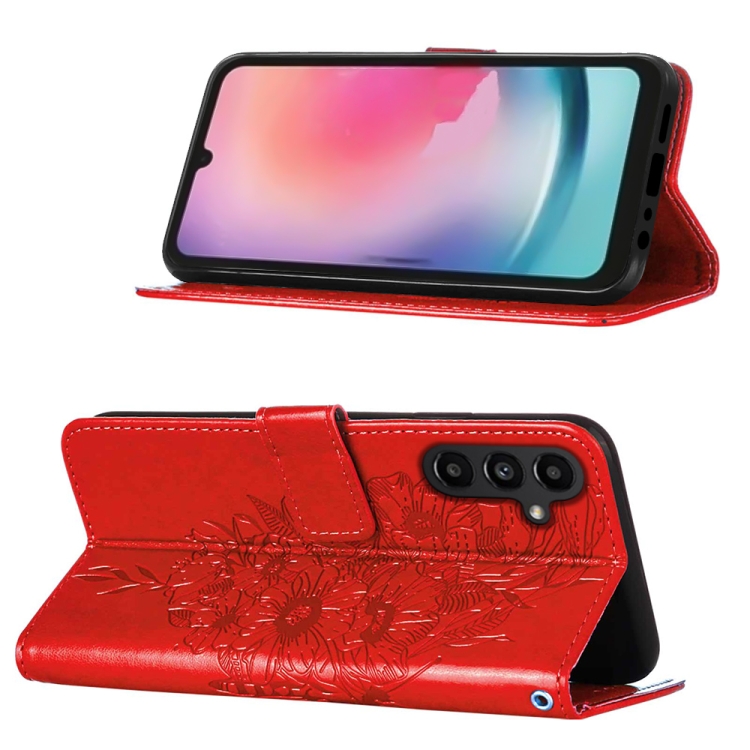 ART BUTTERFLY Peňaženkový Obal Pre Samsung Galaxy A15 / A15 5G červený