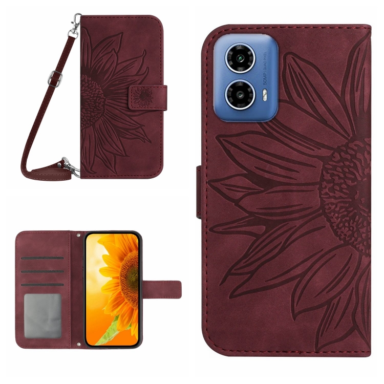 ART SUN FLOWER Peněženkový Obal Pro Motorola Moto G34 5G Bordó