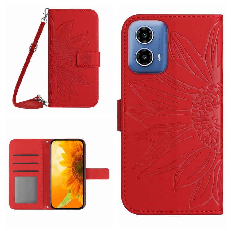 ART SUN FLOWER Peněženkový Obal Pro Motorola Moto G34 5G červený