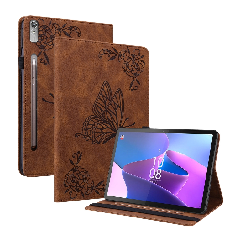 ART BUTTERFLY Peněženkový Obal Pro Lenovo Tab P12 Hnědý