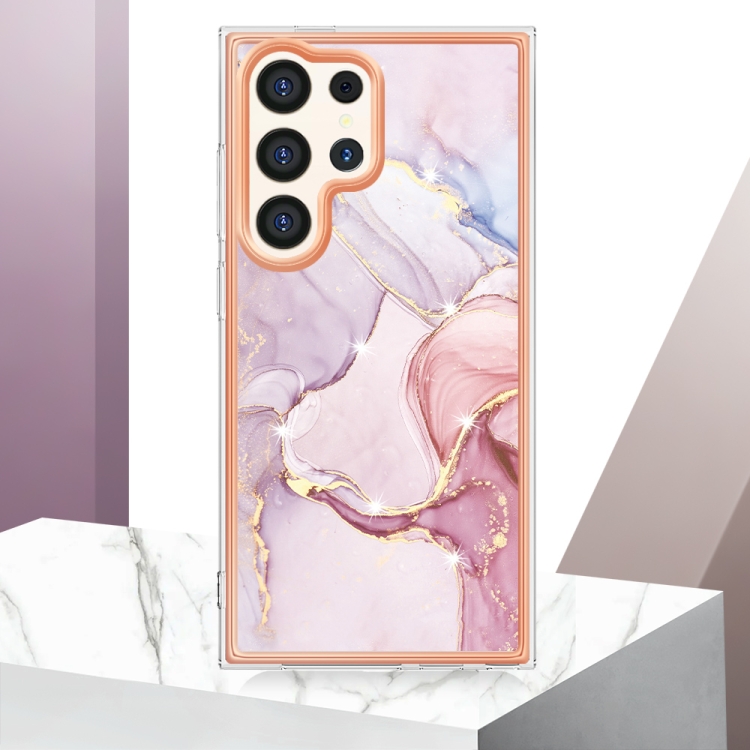 IMD MARBLE Ochranný Kryt Pre Samsung Galaxy S24 Ultra 5G ROSE GOLD