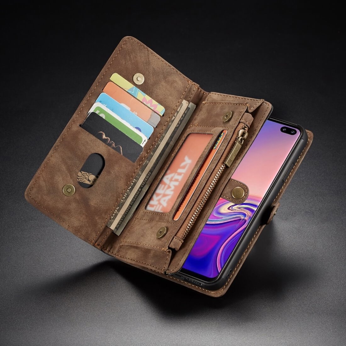 WALLET Obal S Peněženkou 2v1 Pro Samsung Galaxy S10 Hnědý